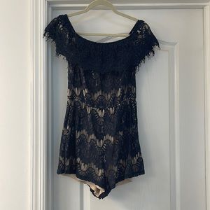Navy Lace Off-the-shoulder Romper